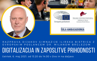 Razprava dijakov Gimnazije Ilirska Bistrica z evropskim poslancem dr. Milanom Brglezom