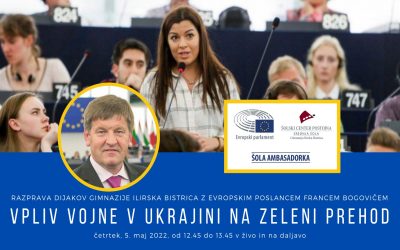 Razprava dijakov Gimnazije Ilirska Bistrica z evropskim poslancem Francem Bogovičem ob dnevu Evrope (9. maj)